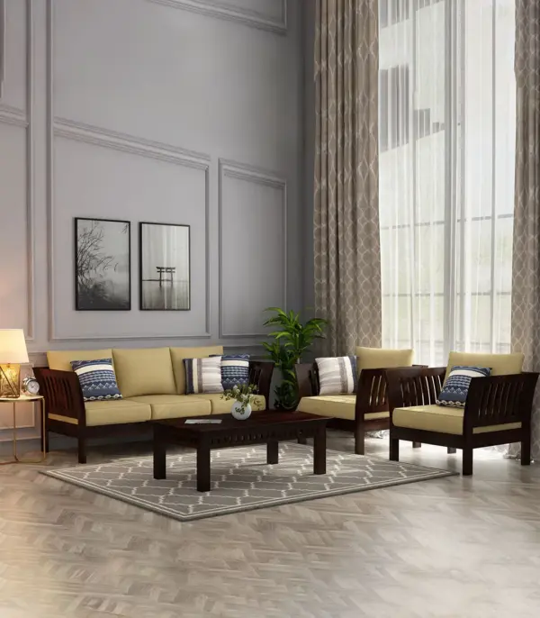 Raidon Sheesham Wood Sofa Set with 3+1+1 Seating (Walnut Finish)