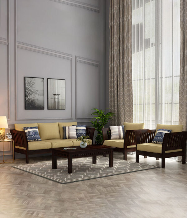 Raiden Wooden Sofa Set with Washable Zipper Cover (Walnut Irish Cream)