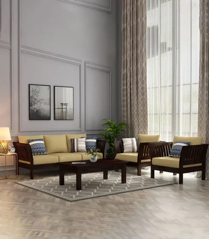 Raidon Sheesham Wood Sofa Set with 3+1+1 Seating (Walnut Finish)