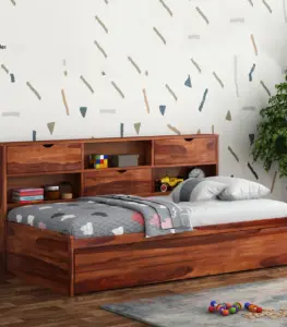 Christon Sheesham Wood Single Bed with Trundle Bed (Honey Finish)