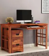Horslow Sheesham Wood Computer Table with Keyboard Tray and Drawer Storage (Honey Finish)