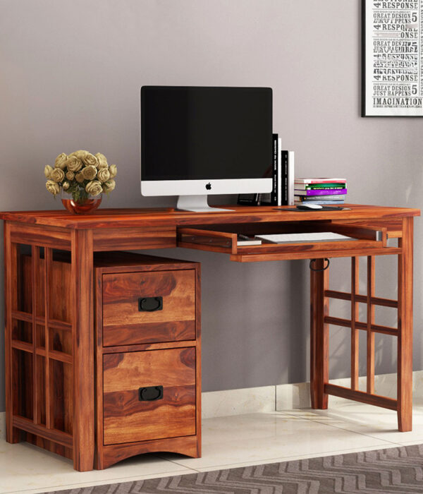 Horsley Computer Table With Keyboard Tray and Drawer Storage (Honey Finish)