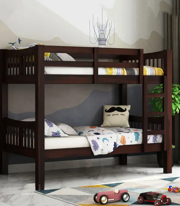 Beckry Sheesham Wood Bunk Bed without Storage (Walnut Finish)