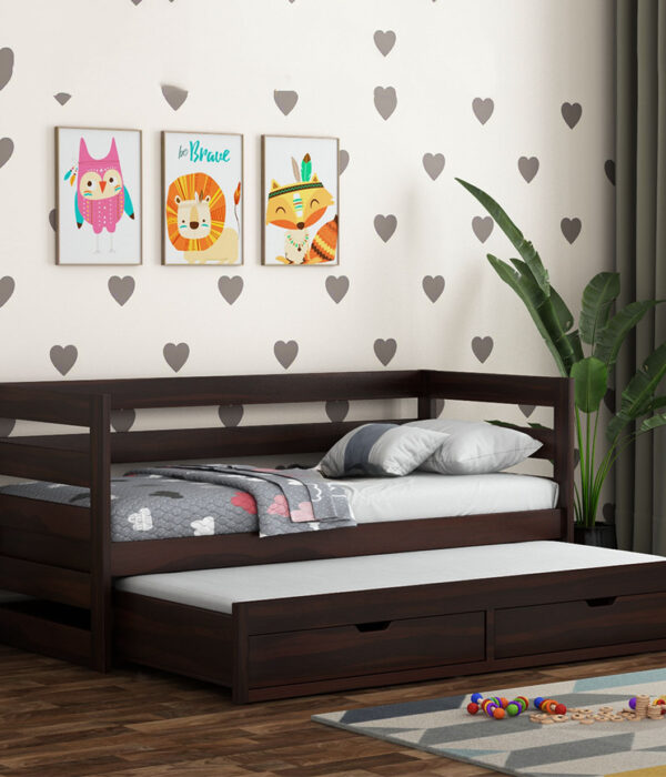 Slumber Kids Trundle Bed With Storage (Walnut Finish)