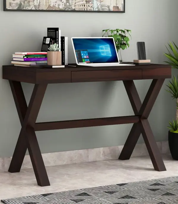 Poppoy Sheesham Wood Computer Table with Keyboard Tray (Walnut Finish)