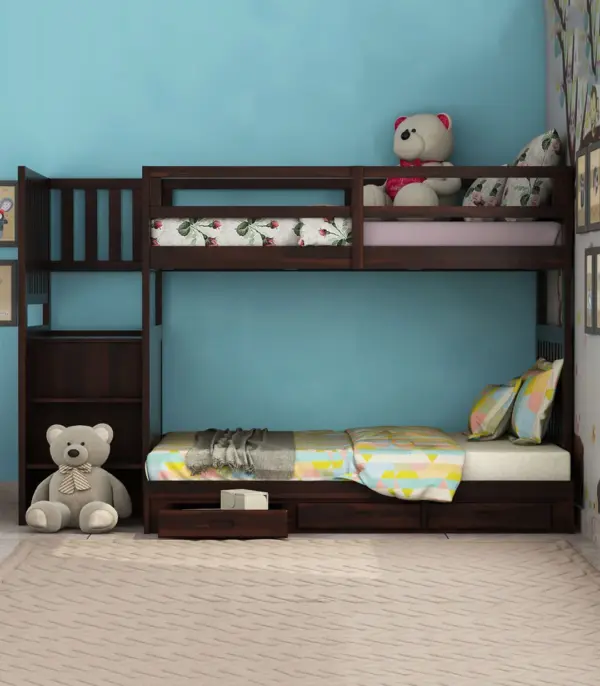 Chesehire Sheesham Wood Bunk Bed with Drawer Storage (Walnut Finish)