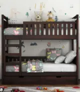 Doughlas Sheesham Wood Bunk Bed with Drawer Storage (Walnut Finish)