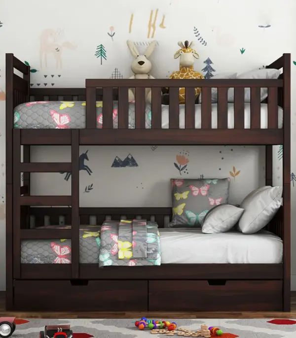 Doughlas Sheesham Wood Bunk Bed with Drawer Storage (Walnut Finish)