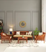 Alanisys Sheesham Wood Sofa Set with 3+1+1 Seating (Honey Finish)