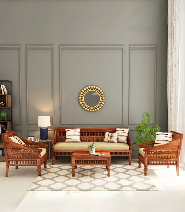 Alanisys Sheesham Wood Sofa Set with 3+1+1 Seating (Honey Finish)