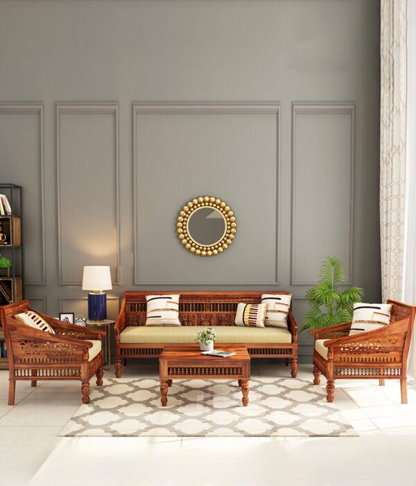 Alanis Wooden Sofa Set (Honey Finish)