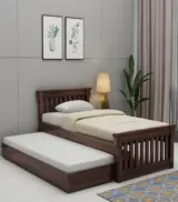 Cendra Sheesham Wood Single Bed with Trundle Bed (Walnut Finish)