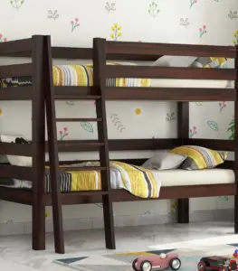 Hoot Sheesham Wood Bunk Bed without Storage (Walnut Finish)