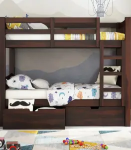 Beckry Sheesham Wood Bunk Bed with Drawer Storage (Walnut Finish)