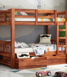 Beckry Sheesham Wood Bunk Bed with Drawer Storage (Honey Finish)