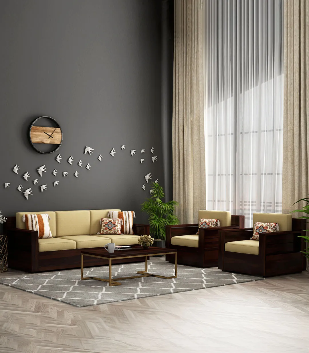 Merriott Sheesham Wood Sofa Set with 3+1+1 Seating (Walnut Finish) Merriott Sheesham Wood Sofa Set with 3+1+1 Seating (Walnut Finish)
