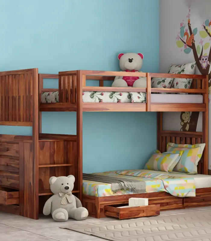 Chesehire Sheesham Wood Bunk Bed with Drawer Storage (Honey Finish)