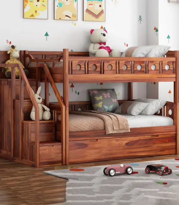 Blossom Sheesham Wood Bunk Bed with Drawer Storage (Honey Finish)