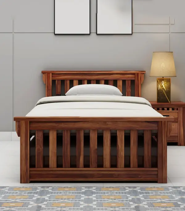 Cendra Sheesham Wood Single Bed with Trundle Bed (Honey Finish)