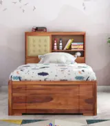 Enova Sheesham Wood Single Bed with Trundle Bed with Drawer Storage (Honey Finish)