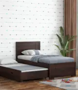 Geary Sheesham Wood Single Bed with Trundle Bed with Drawer Storage (Walnut Finish) - Image 5