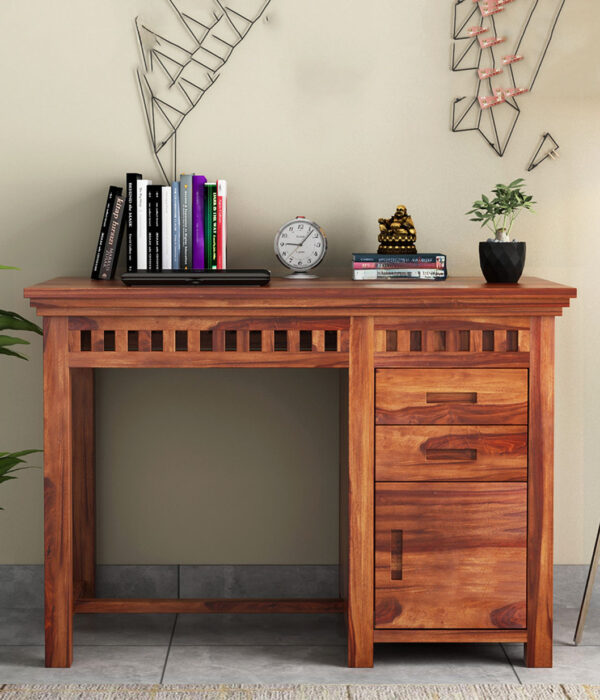 Adolph Study Table with Pull Out Drawers and Cabinet (Honey Finish)