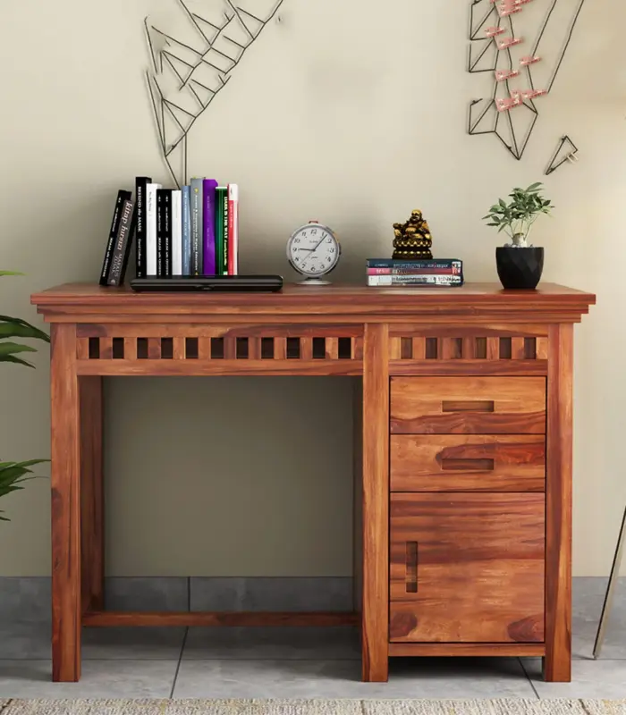 Arolph Sheesham Wood Computer Table with Drawer Storage (Honey Finish)