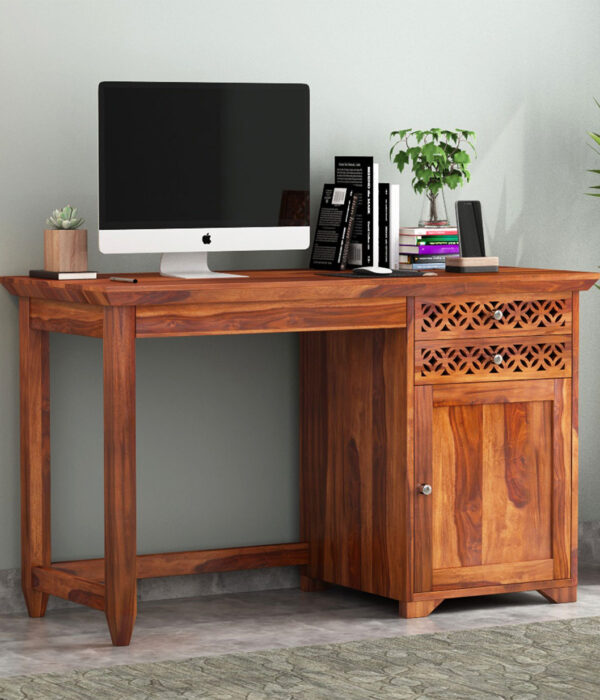 Cambrey Study Table with Two Drawers and Cabinet (Honey Finish)