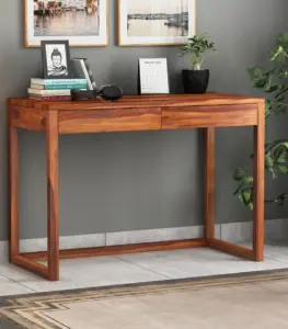 Jeames Sheesham Wood Computer Table with Drawer Storage (Honey Finish)