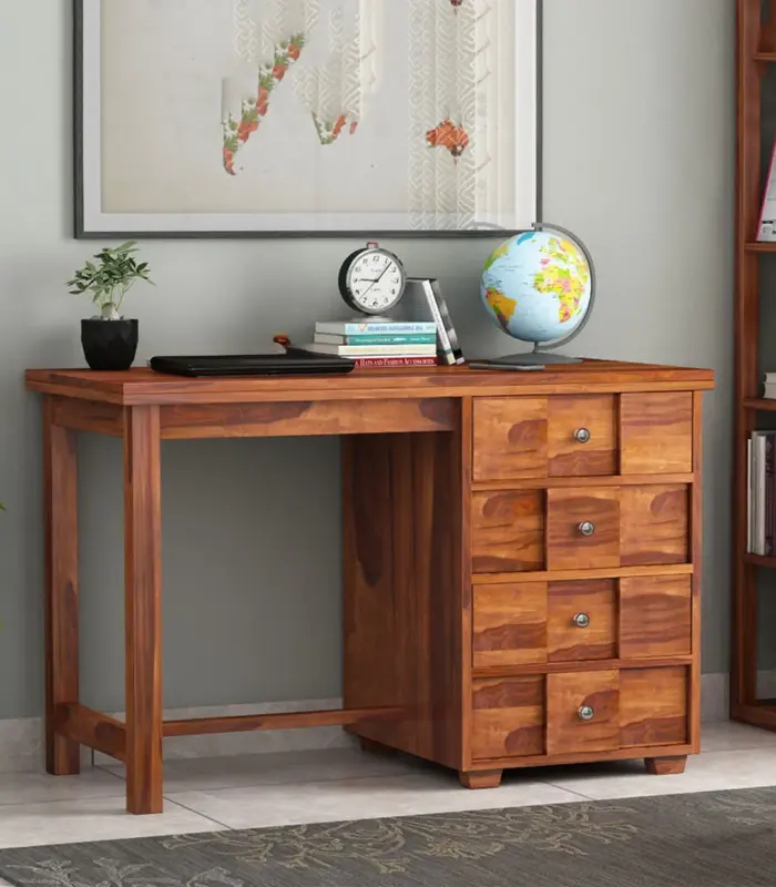 Tranvis Sheesham Wood Computer Table with Drawer Storage (Honey Finish)