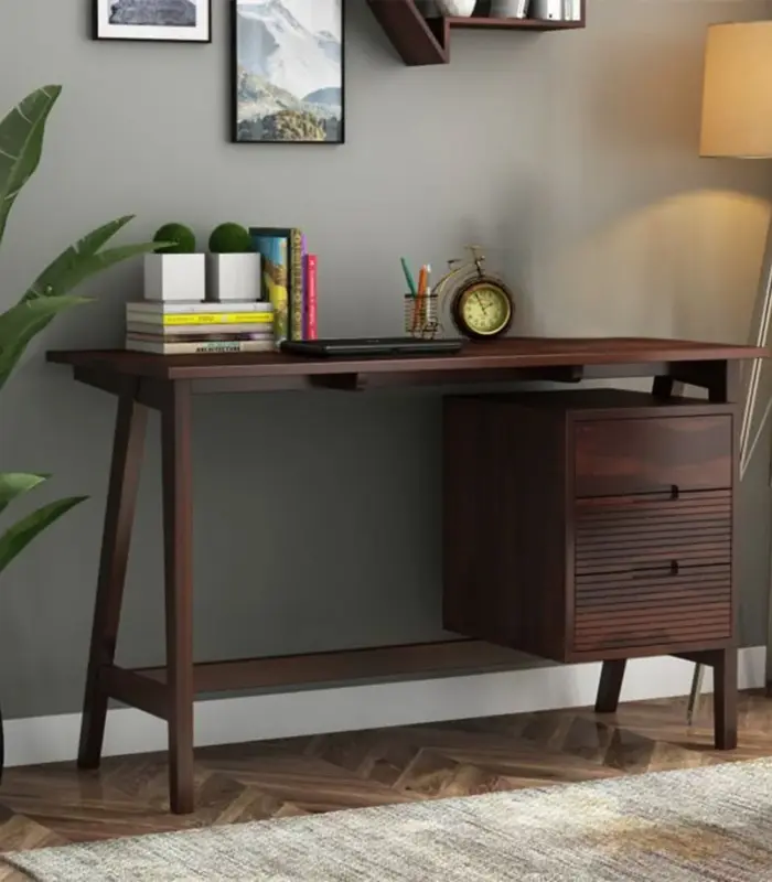 Elvina Sheesham Wood Computer Table with Drawer Storage (Walnut Finish)