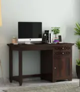 Clambrey Sheesham Wood Computer Table with Two Drawers and Cabinet (Walnut Finish)