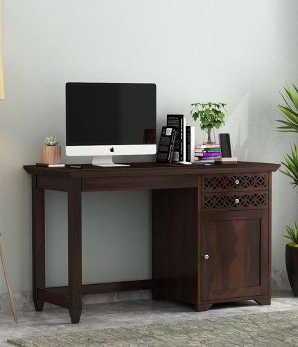 Cambrey Study Table with Two Drawers and Cabinet (Walnut Finish)