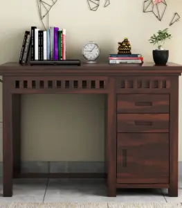 Arolph Sheesham Wood Computer Table with Drawer Storage (Walnut Finish)