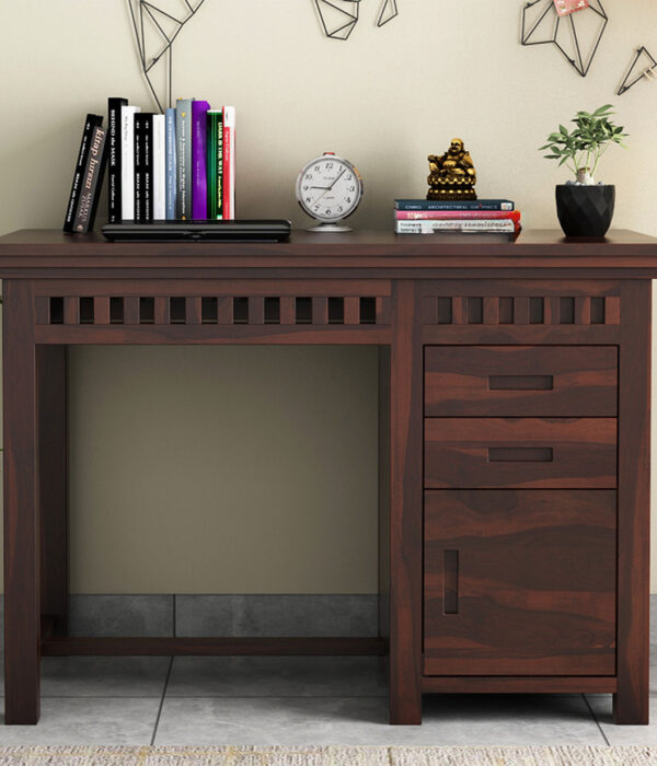 Adolph Study Table with Pull Out Drawers and Cabinet (Walnut Finish)