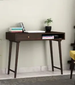 Lyntain Sheesham Wood Computer Table with Drawer and Open Storage (Walnut Finish)