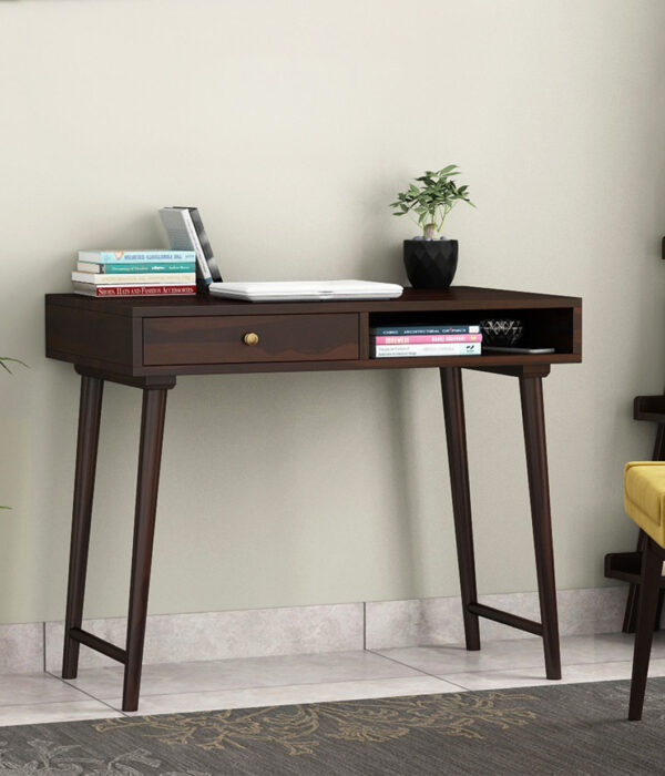 Lynton Study Table with Drawer and Open Storage (Walnut Finish)