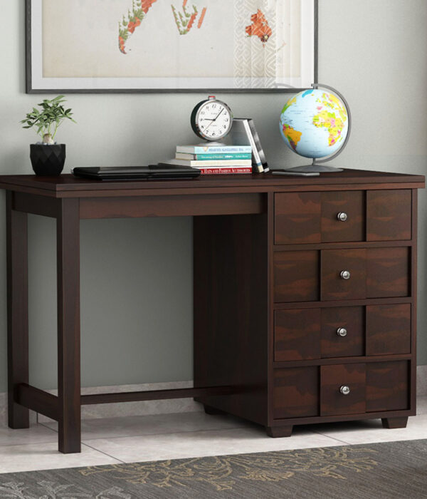 Travis Sheesham Wood Study Table with Four Drawers (Walnut Finish)