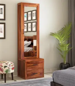 Amberdeen Sheesham Wood Dressing Table with Storage and Drawers (Honey Finish)
