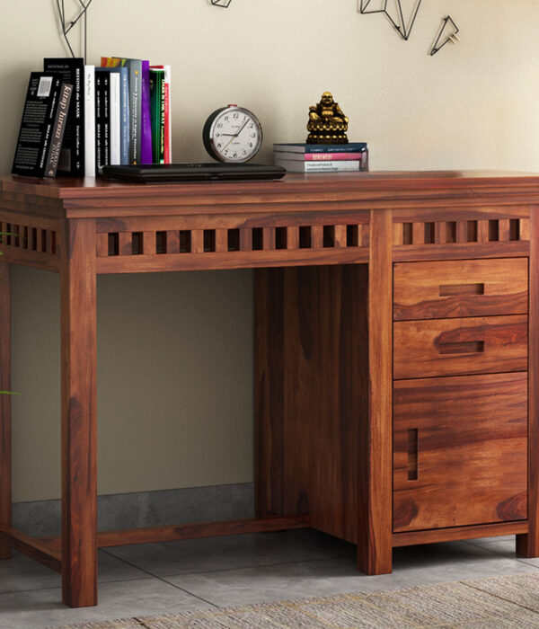 Adolph Study Table with Pull Out Drawers and Cabinet (Honey Finish)