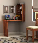 Volger Sheesham Wood Foldable Wall Mounted Table with Storage (Honey Finish)