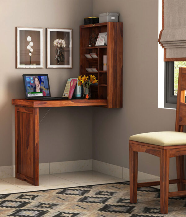Holger Foldable Wall Mounted Table with Storage (Honey Finish)