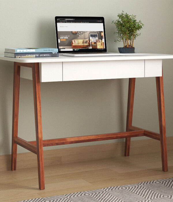 Ambra Study Table with Frosty White Drawer (Honey Finish)