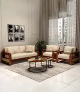 Medic Sheesham Wood Sofa Set with 3+1+1 Seating Cane and Brass Detailing (Honey Finish)