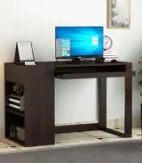 Alkeen Sheesham Wood Computer Table with Keyboard Tray and Side Storage (Walnut Finish)