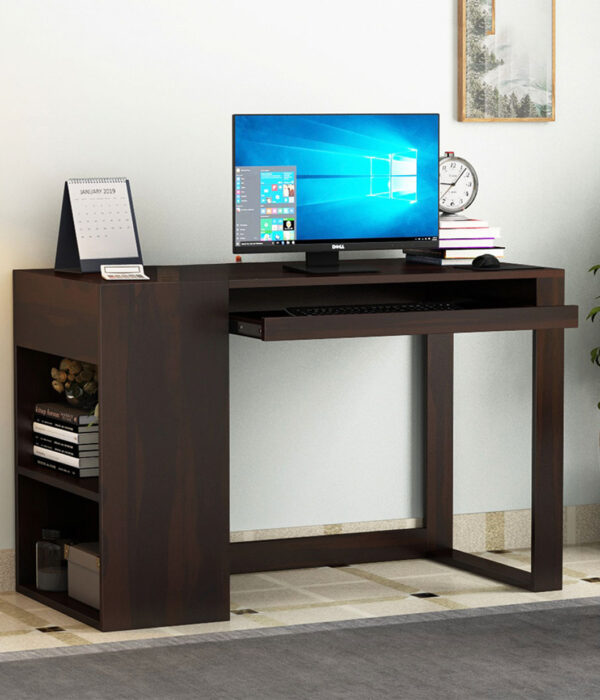 Alkin Study Table with Keyboard Tray and Side Storage (Walnut Finish)