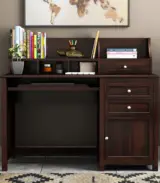 Nettile Sheesham Wood Computer Table Cum Shelf with Storage and Keyboard Tray (Walnut Finish)