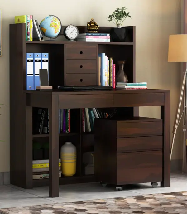 Fredo Sheesham Wood Computer Table Cum Shelf with Drawer Storage (Walnut Finish)