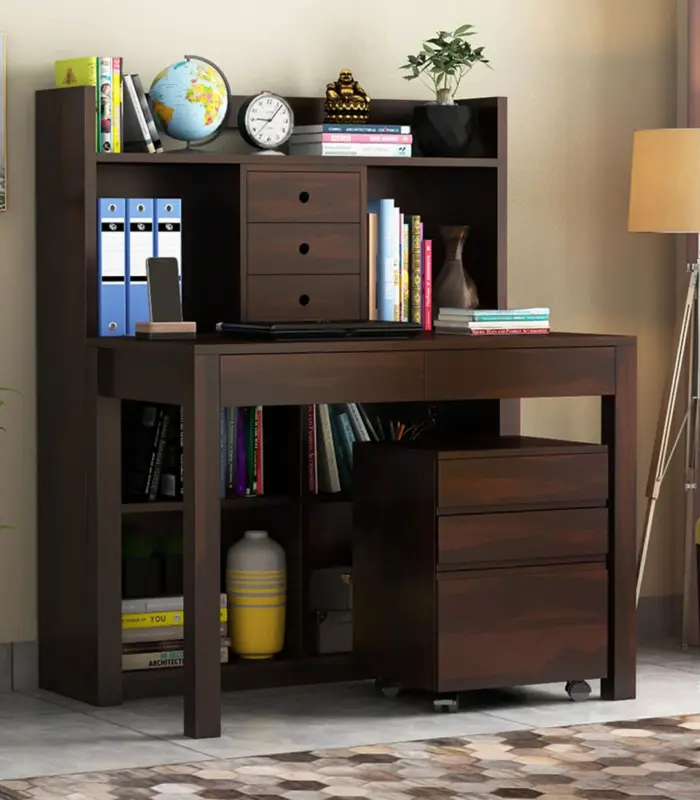 Fredo Sheesham Wood Computer Table Cum Shelf with Drawer Storage (Walnut Finish)