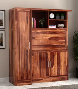Amastel Sheesham Wood Computer Table Cum Bookshelf with Storage (Honey Finish)